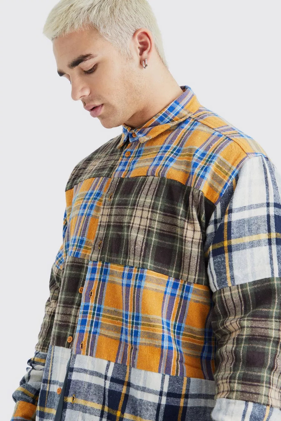 Boohoo oversized distressed patch checked shirt multi