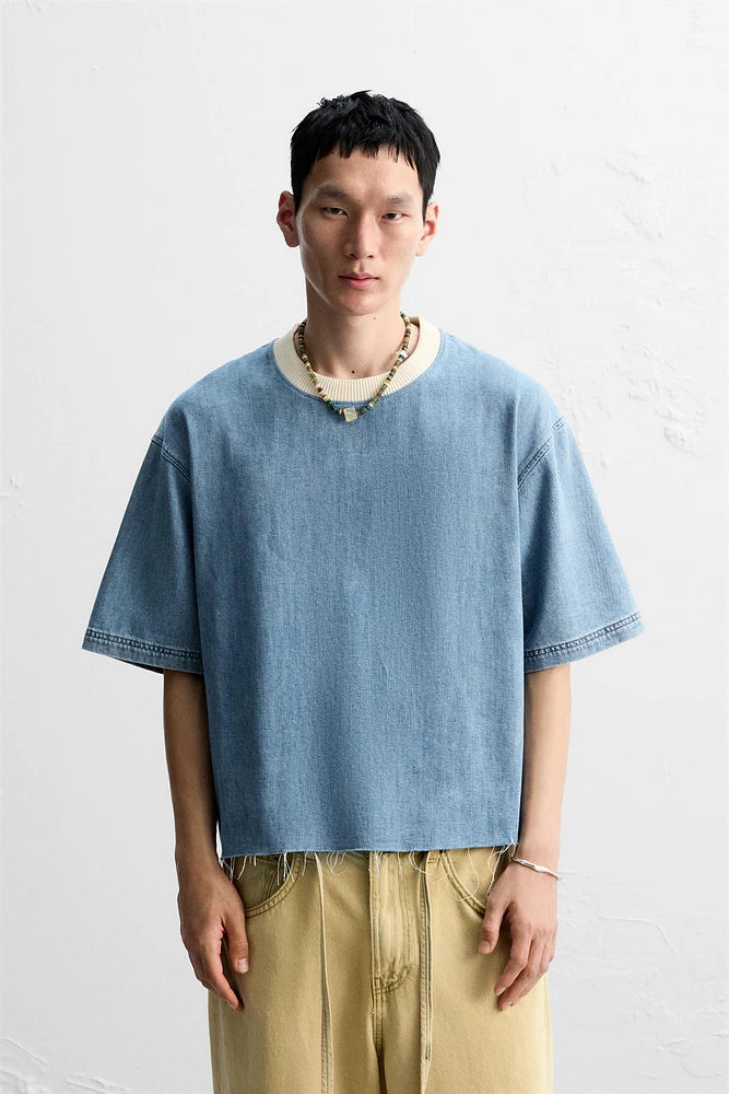 ZARA denim cropped t shirt