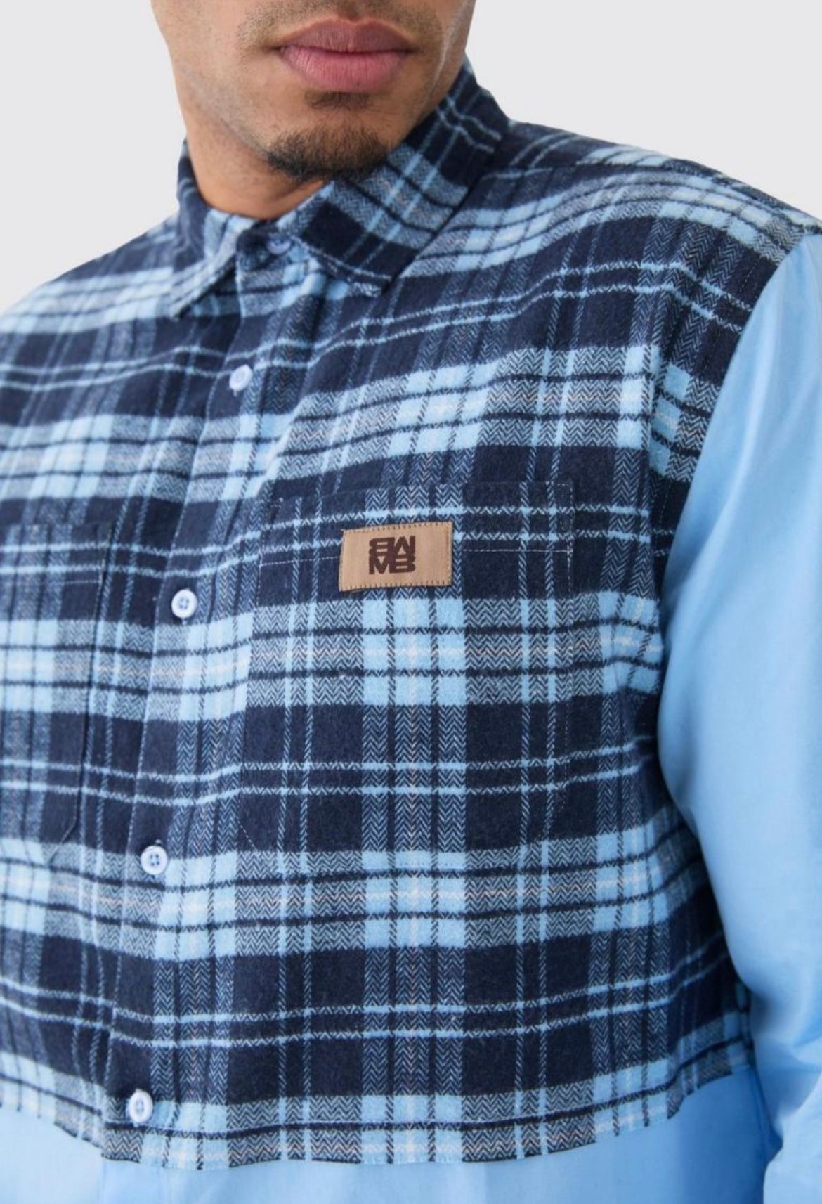 Boohoo oversized twill spliced check overshirt