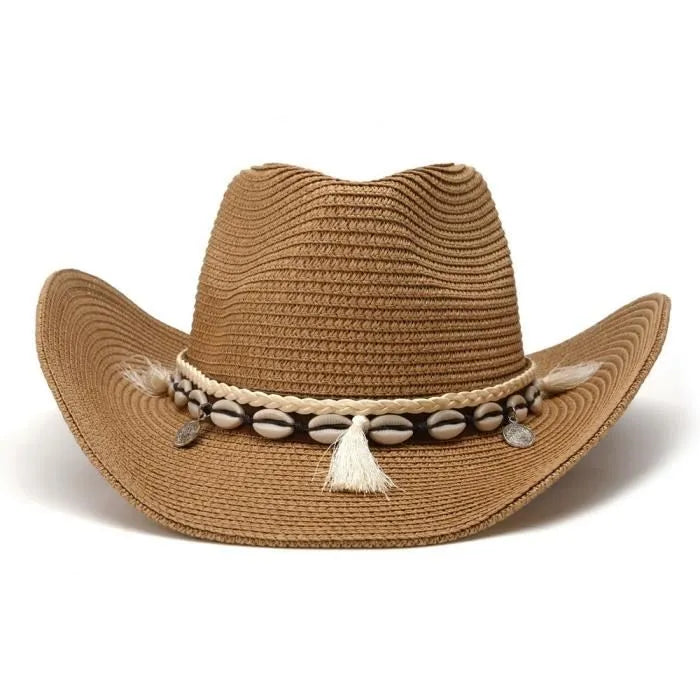 Cowrie adorned straw hat
Size: M