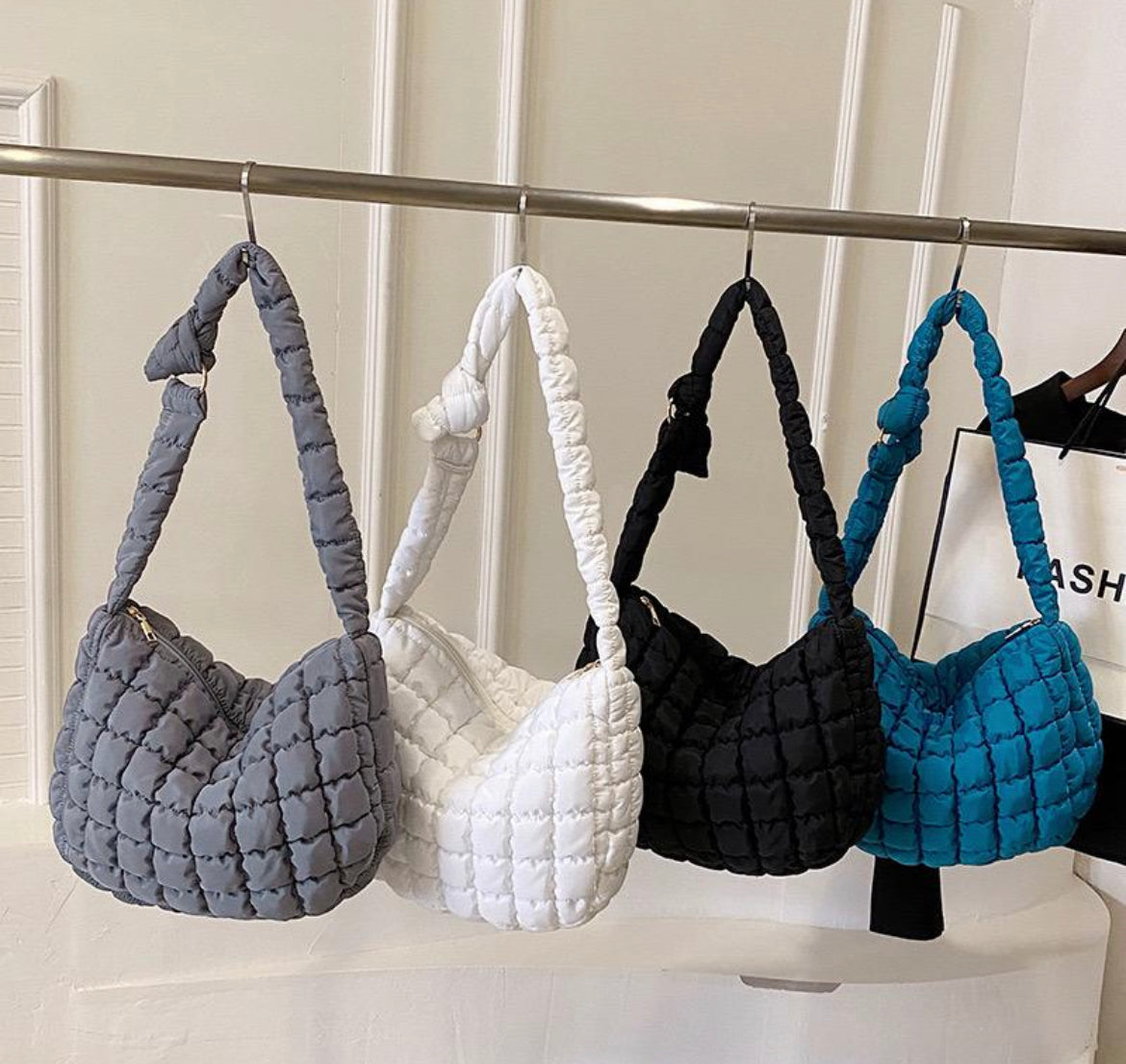 Quilted short length side bag