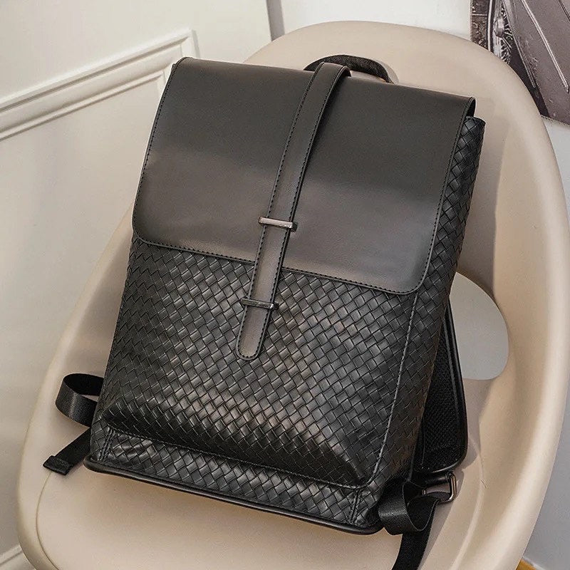 Woven leather backpack