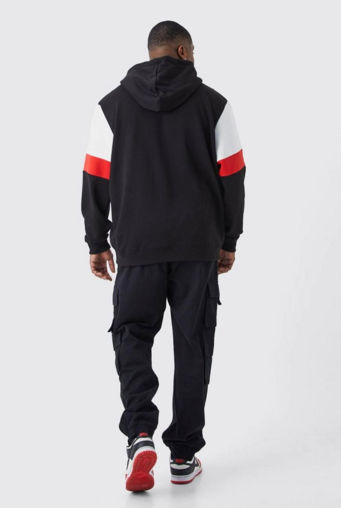 Boohoo plus branded colour block hoodie red