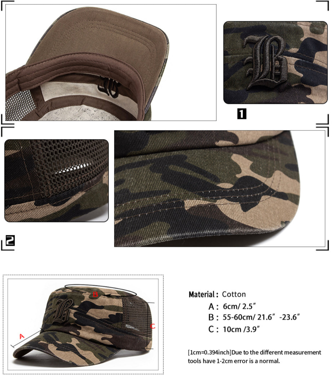 Flat top embroidered camo hat