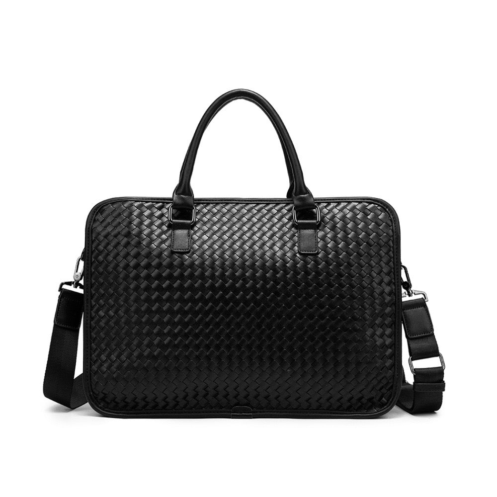 Woven leather business laptop bag