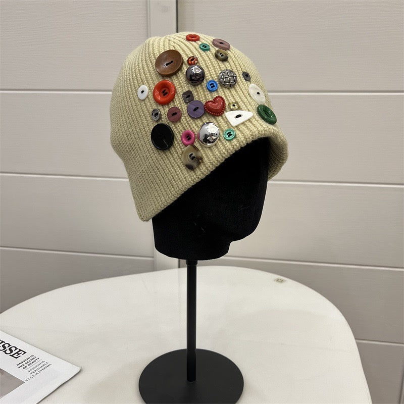 Y2k knit button beanie