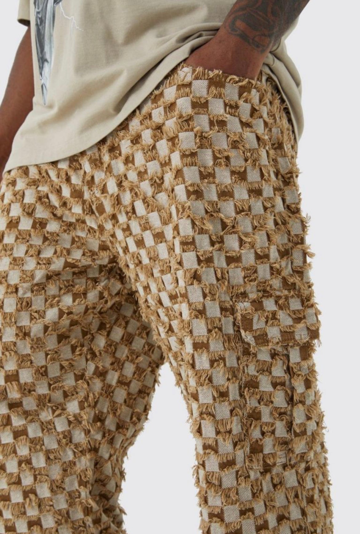 Boohoo plus fixed relaxed checked tapestry trouser chocolate
