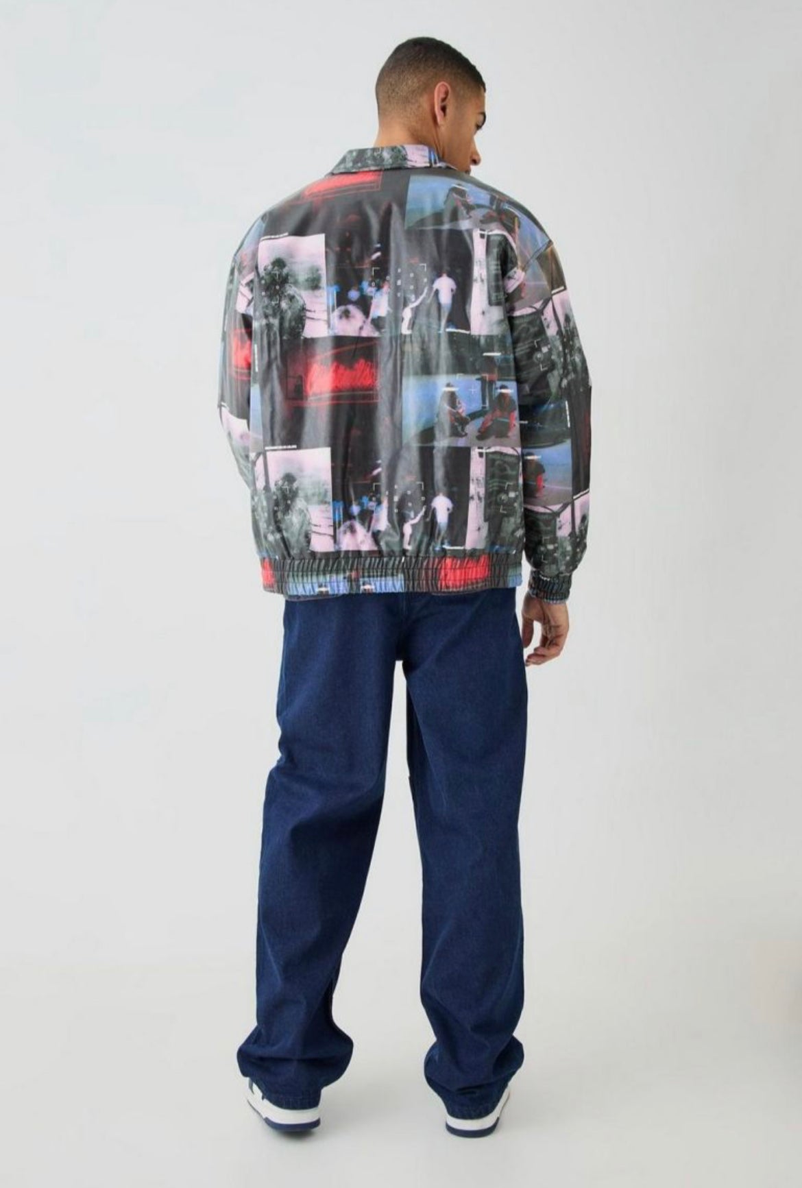 Boohoo oversized collared printed bomber