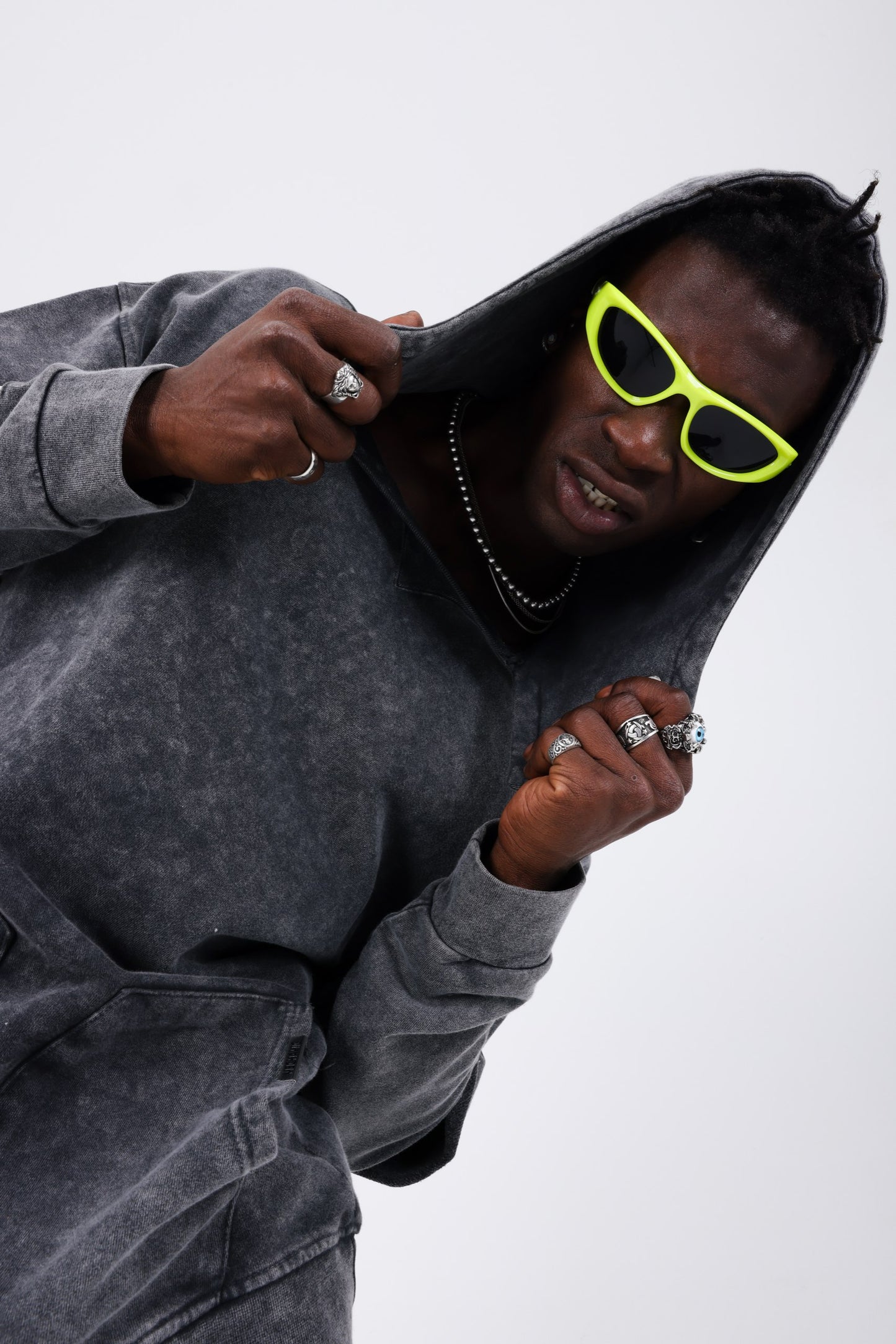Mechanic acid washed tech double sleeve hoodie