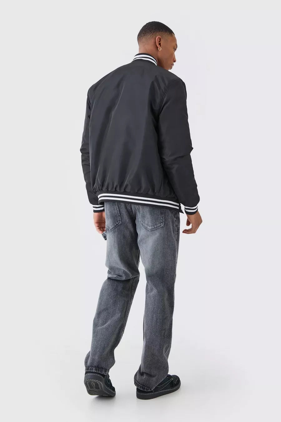 Boohoo nylon varsity jacket with badges black