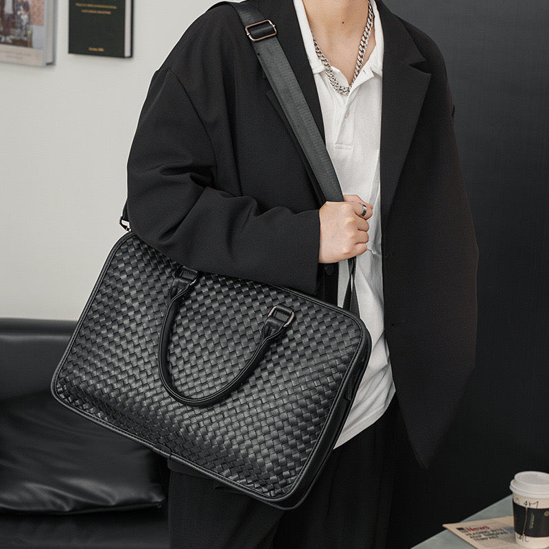 Woven leather business laptop bag