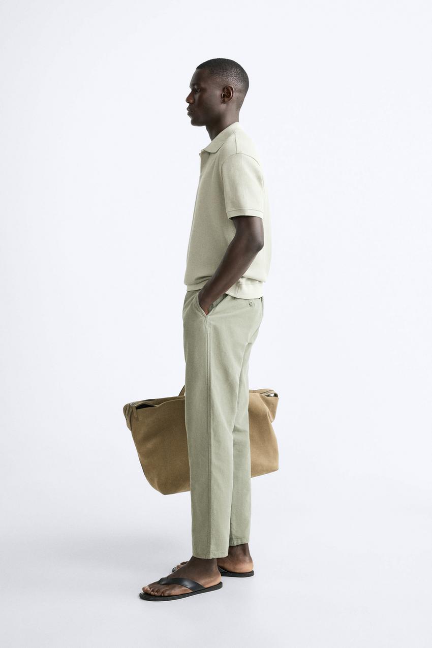 Zara Open neck textured ribbed polo shirt