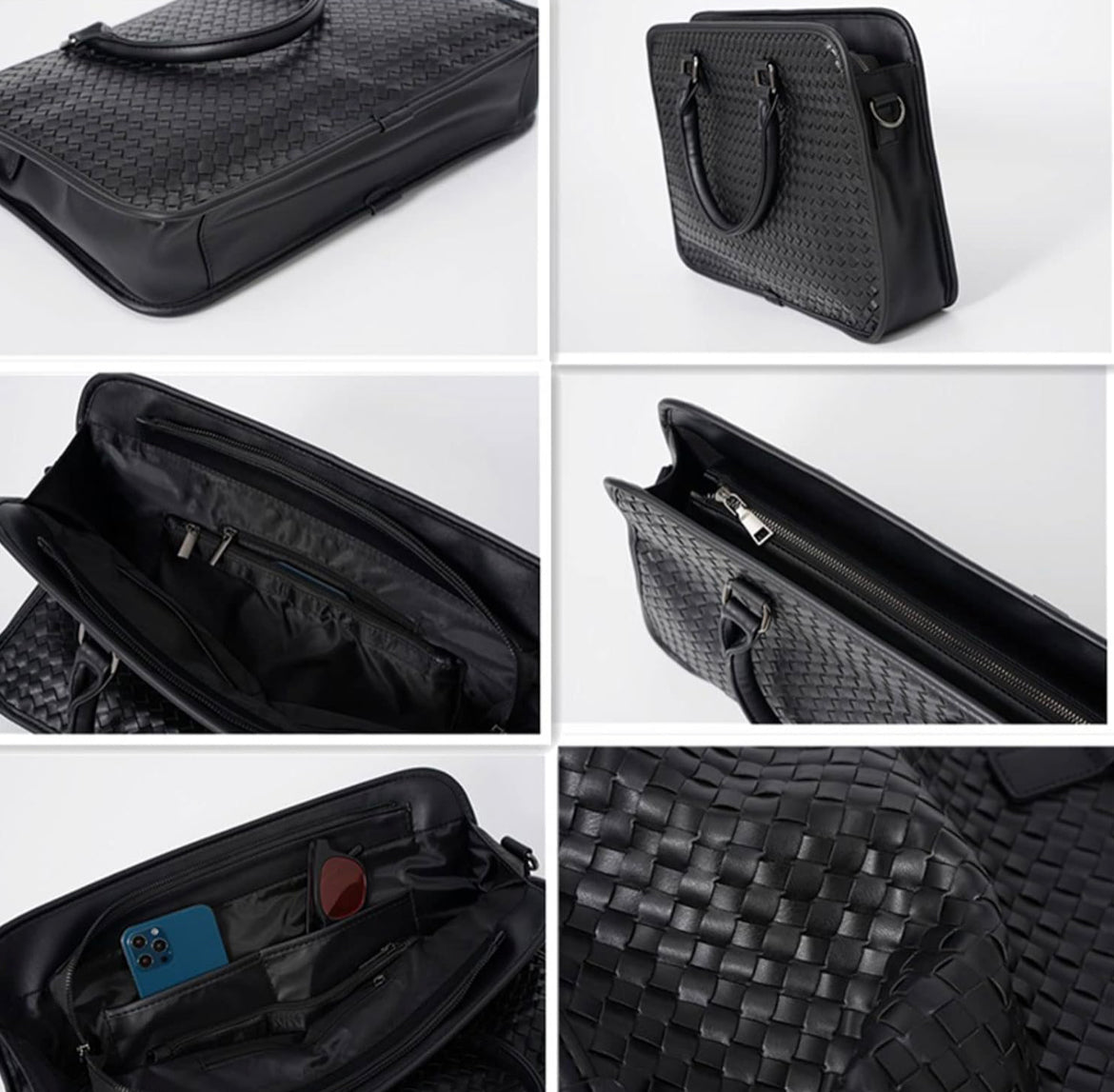 Woven leather business laptop bag