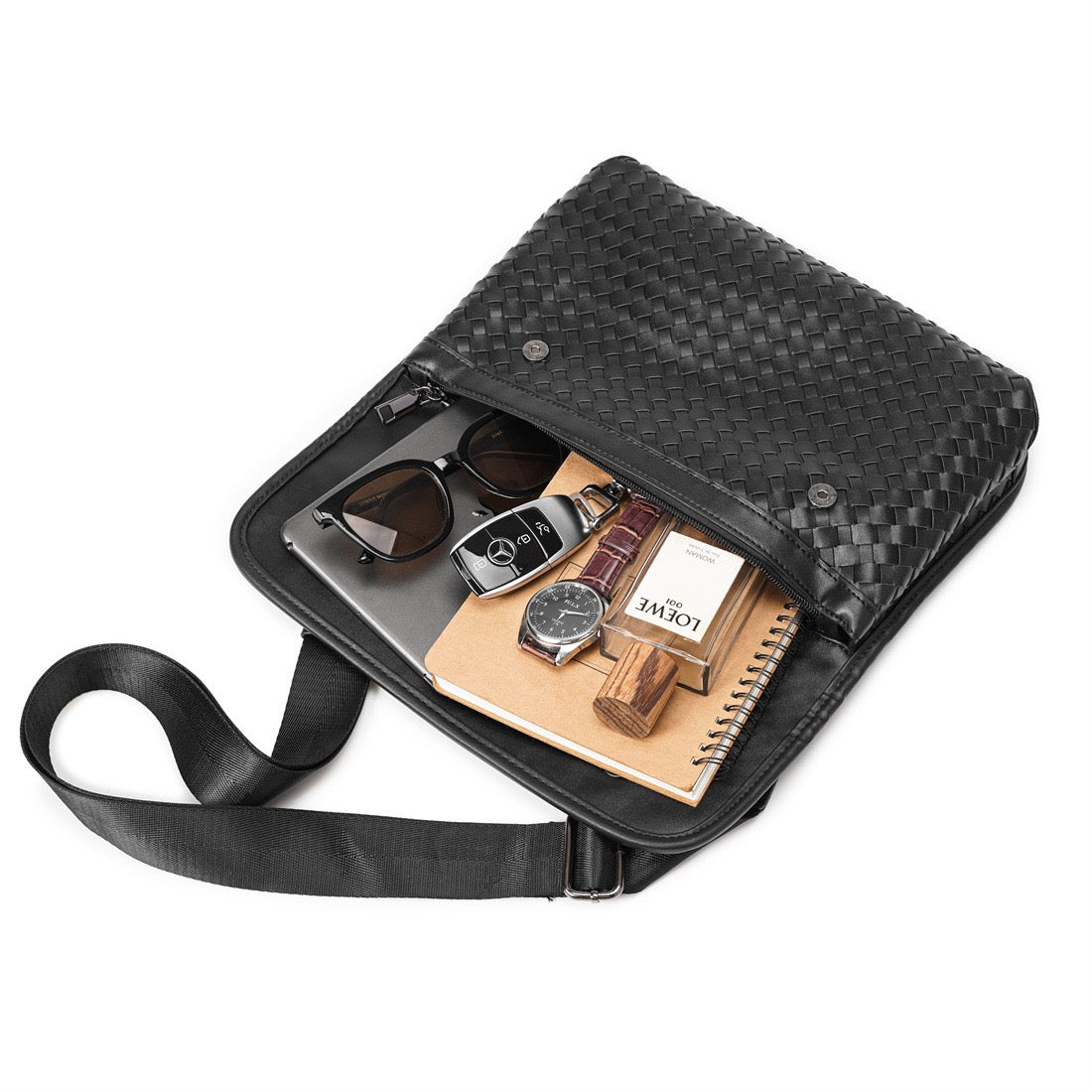 Woven leather side bag