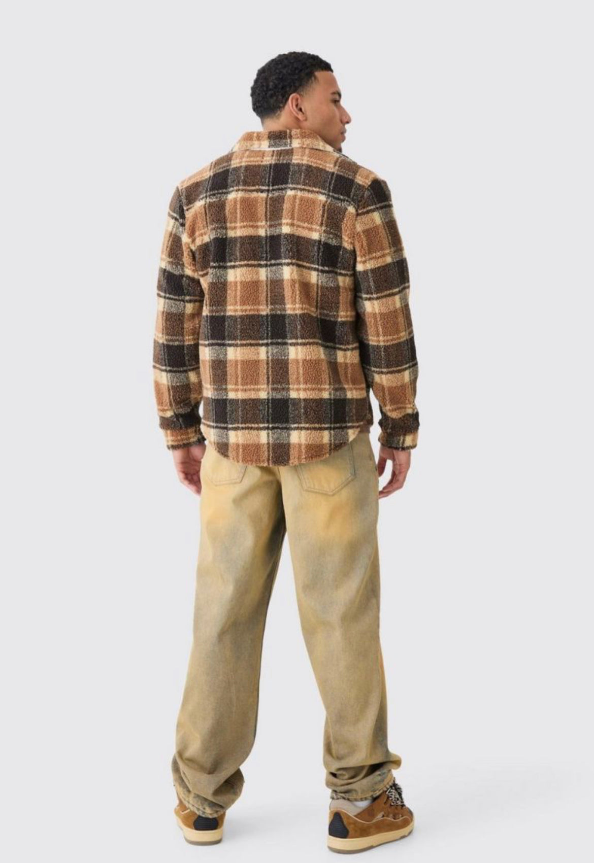 Boohoo borg check overshirt brown