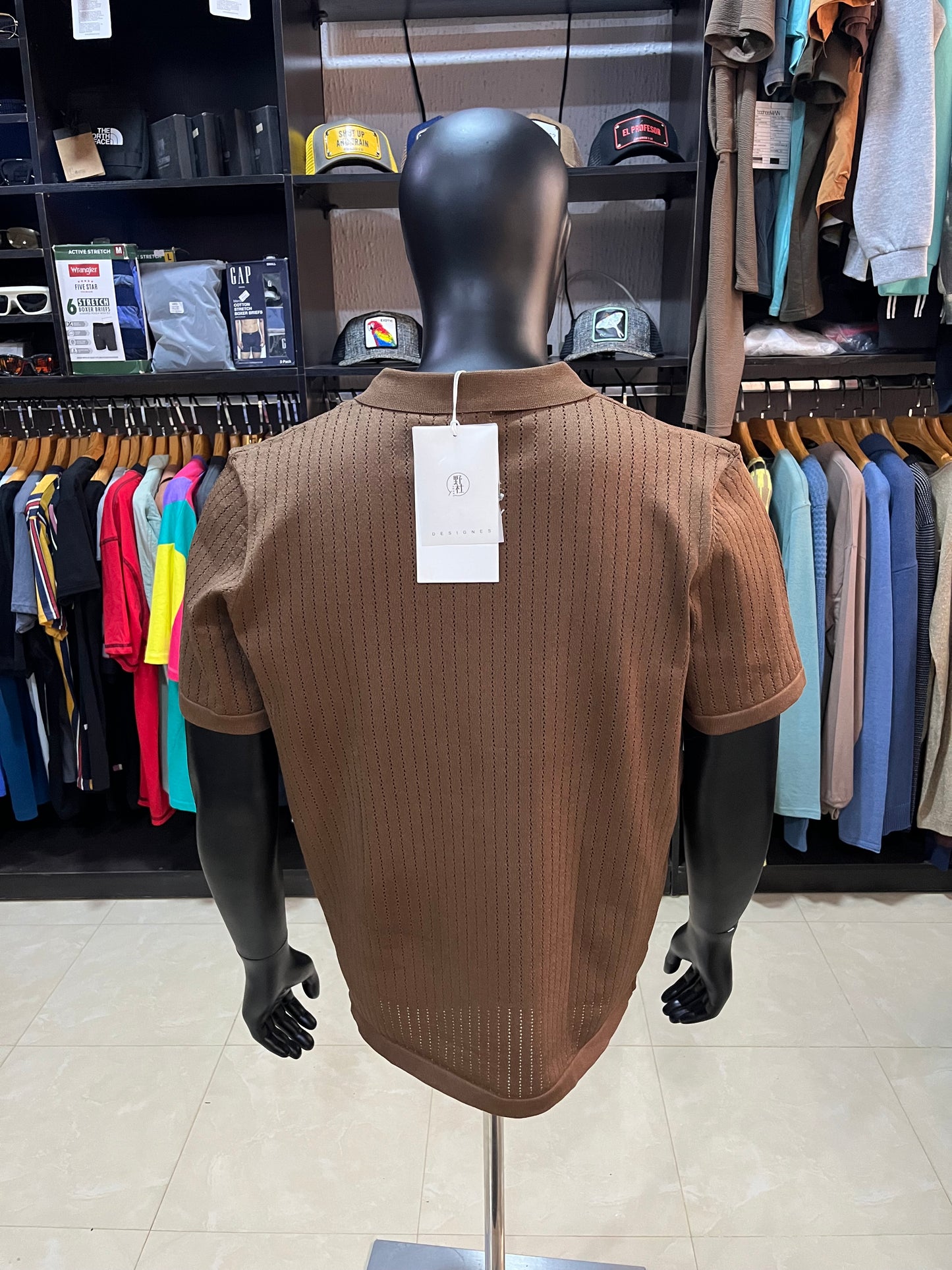 Knit open neck polo