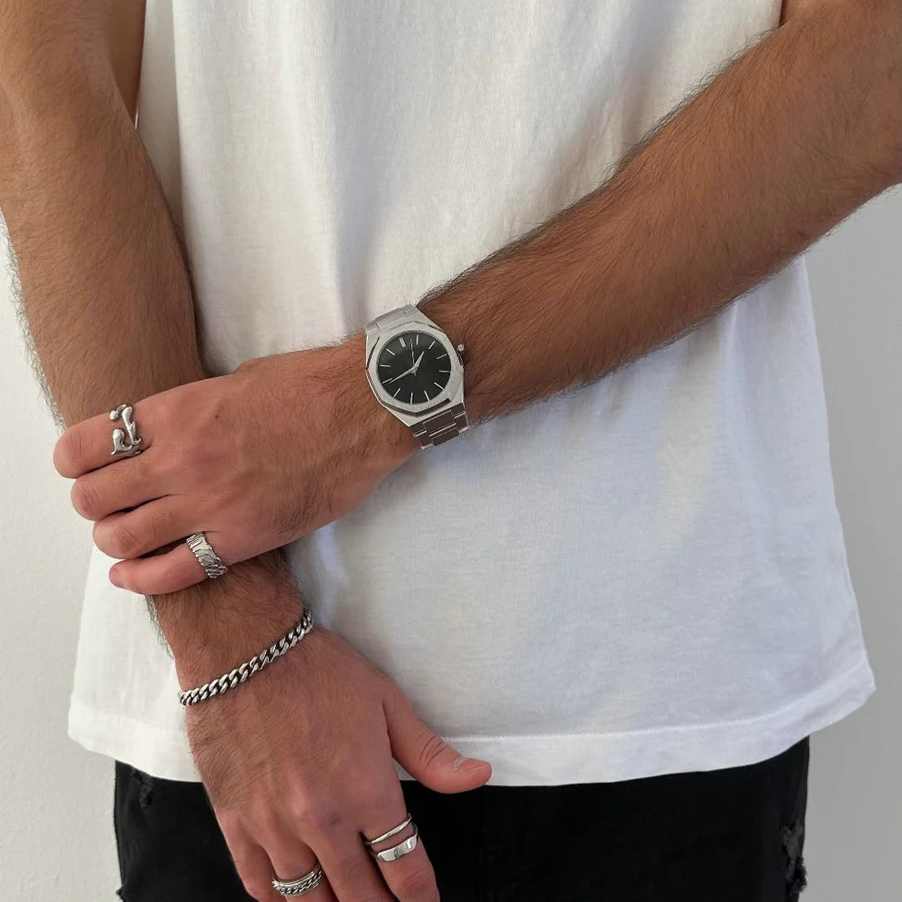 Polished Stainless steel link watch
