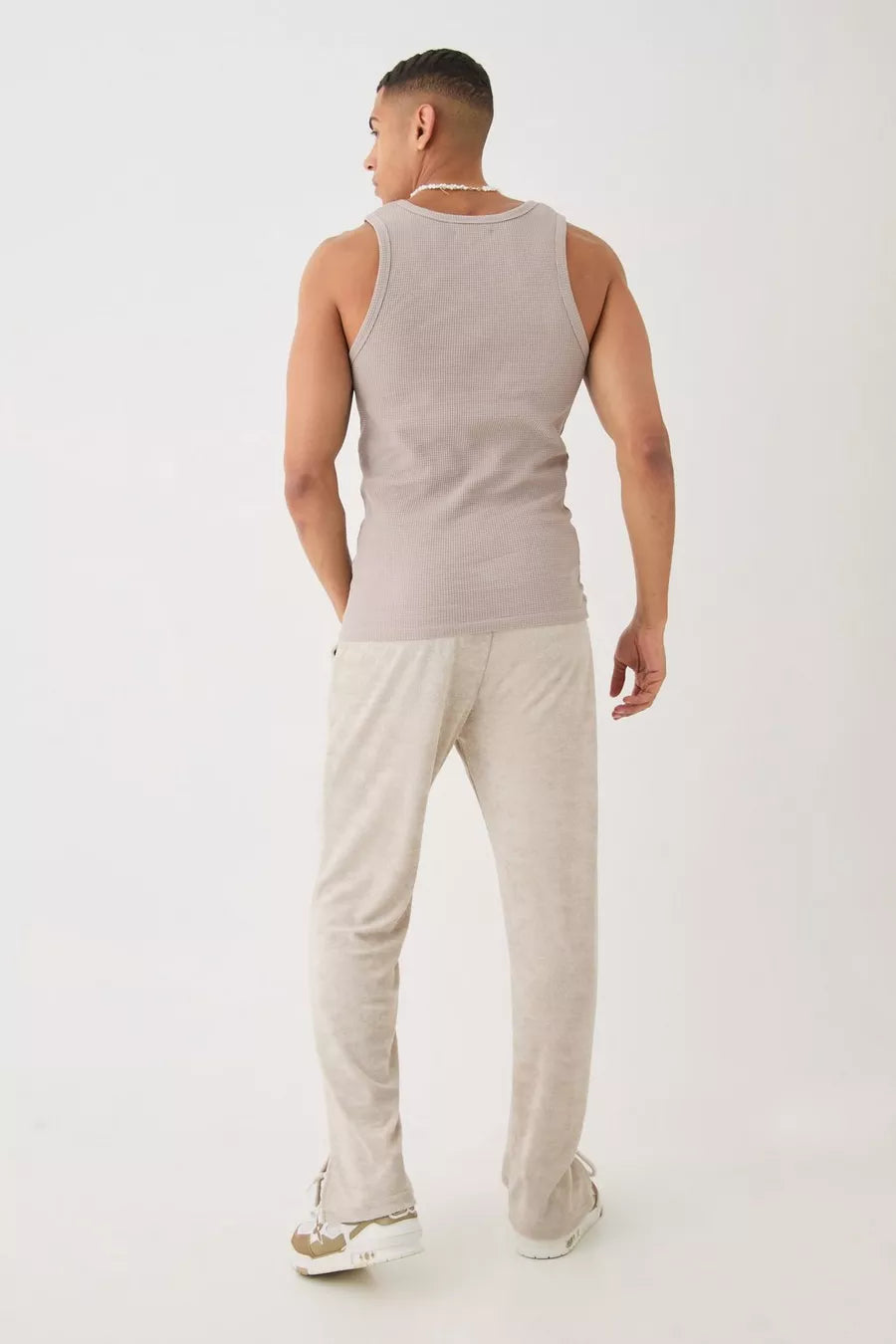 Boohoo slim waffle vest taupe