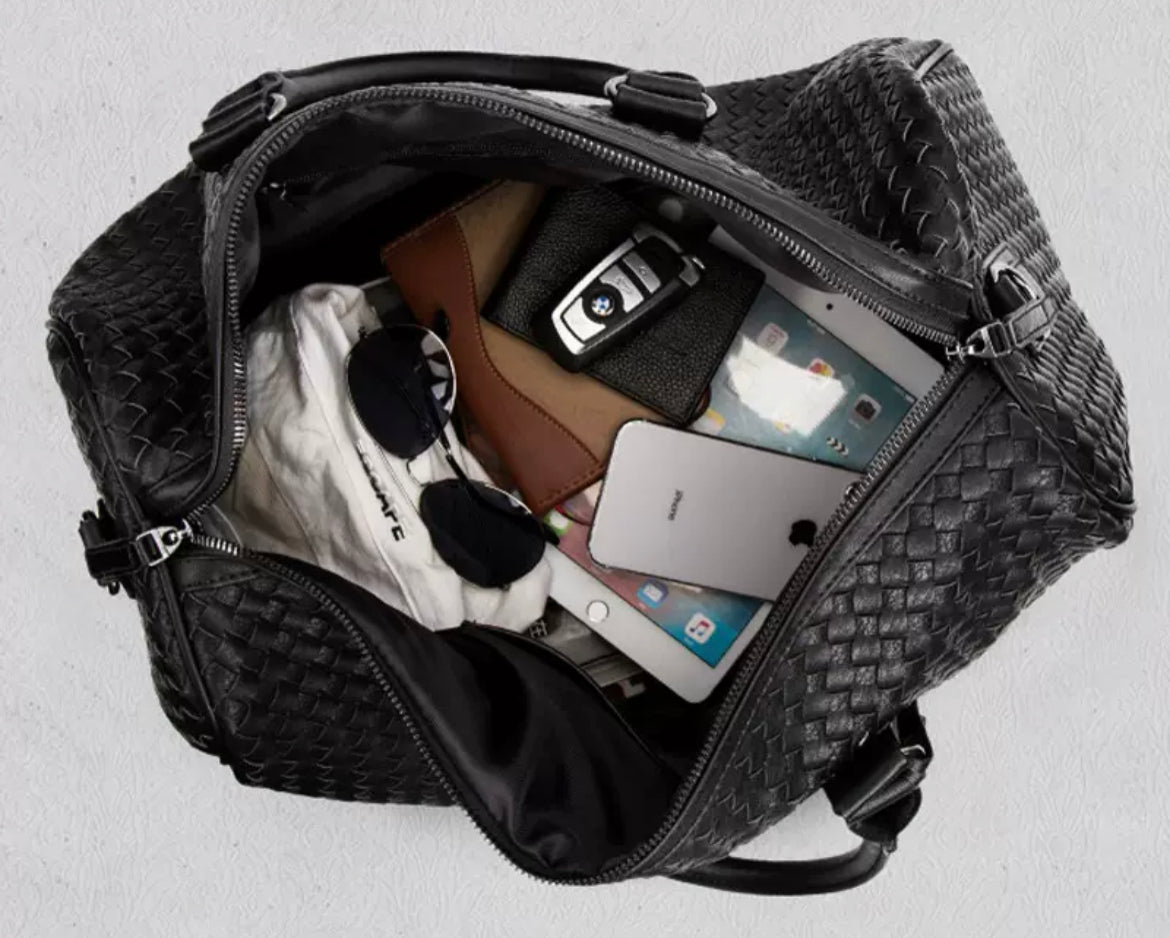Woven leather mini duffel bag