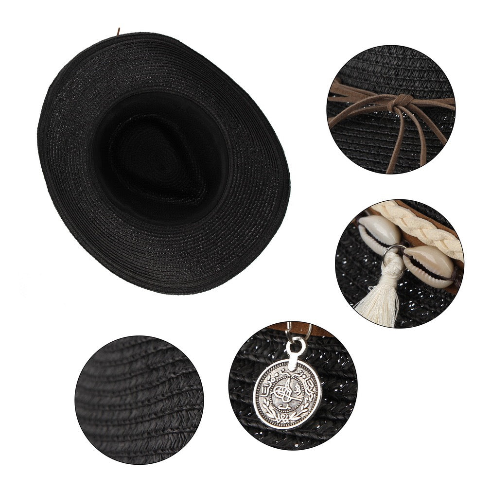 Cowrie adorned straw hat
Size: M