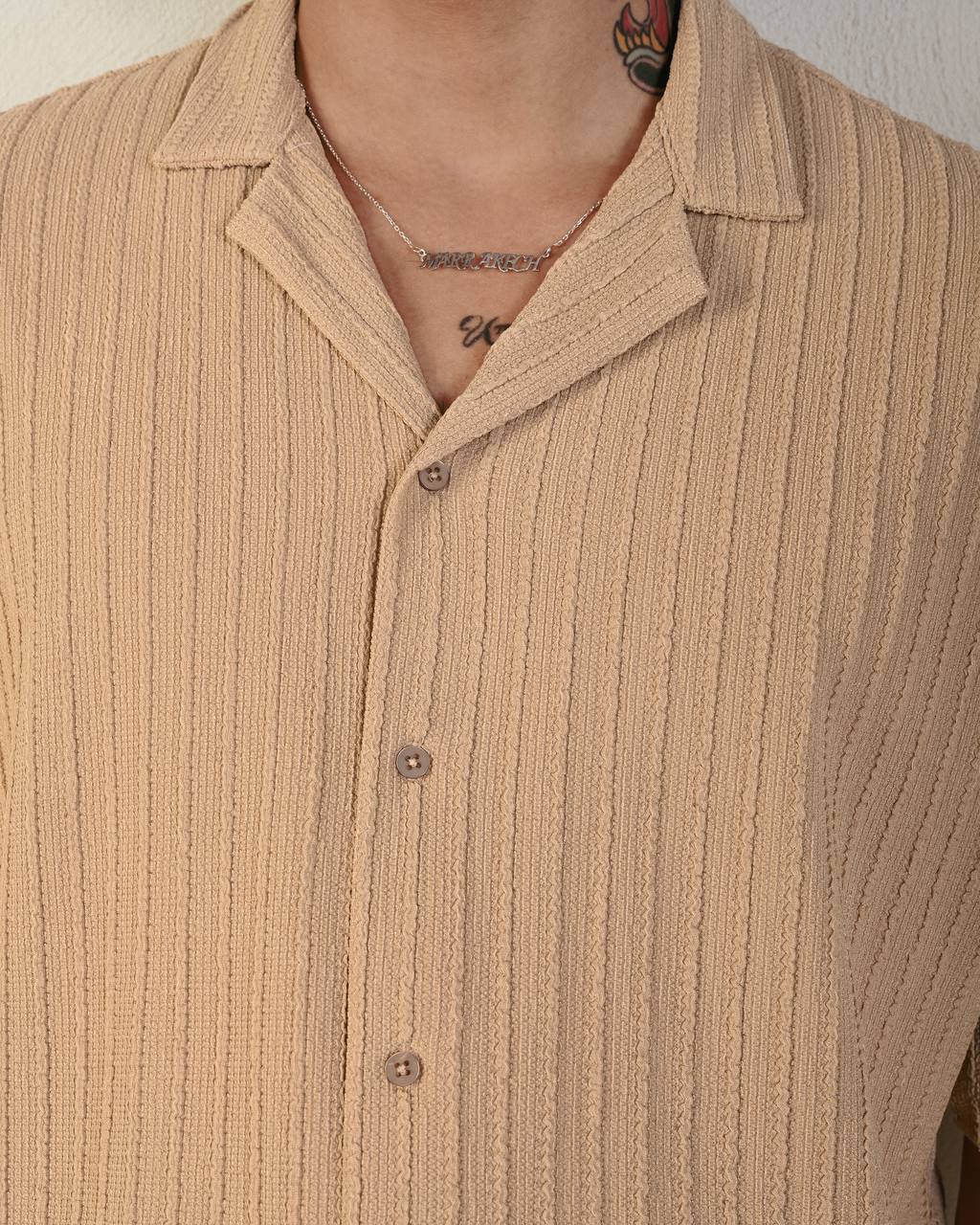 Marrakech ribbed revere shirt in beige