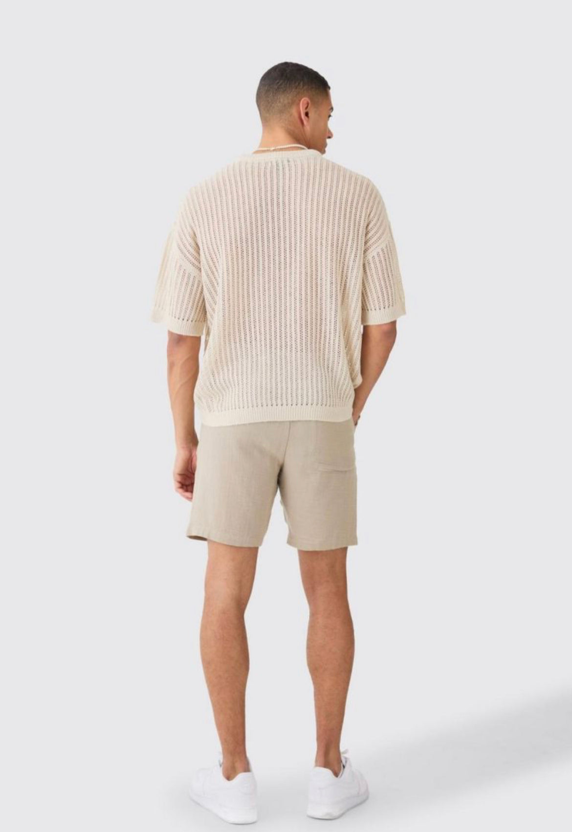 Boohoo oversized drop shoulder open stitch t-shirt stone