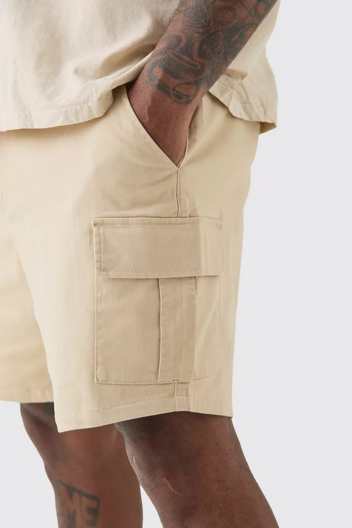 Boohoo fixed waist stone skinny fit cargo shorts stone