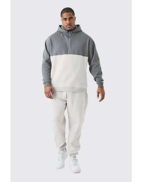 Boohoo PLUS SLIM FIT COLOUR BLOCK HALF ZIP TRACKSUIT grey