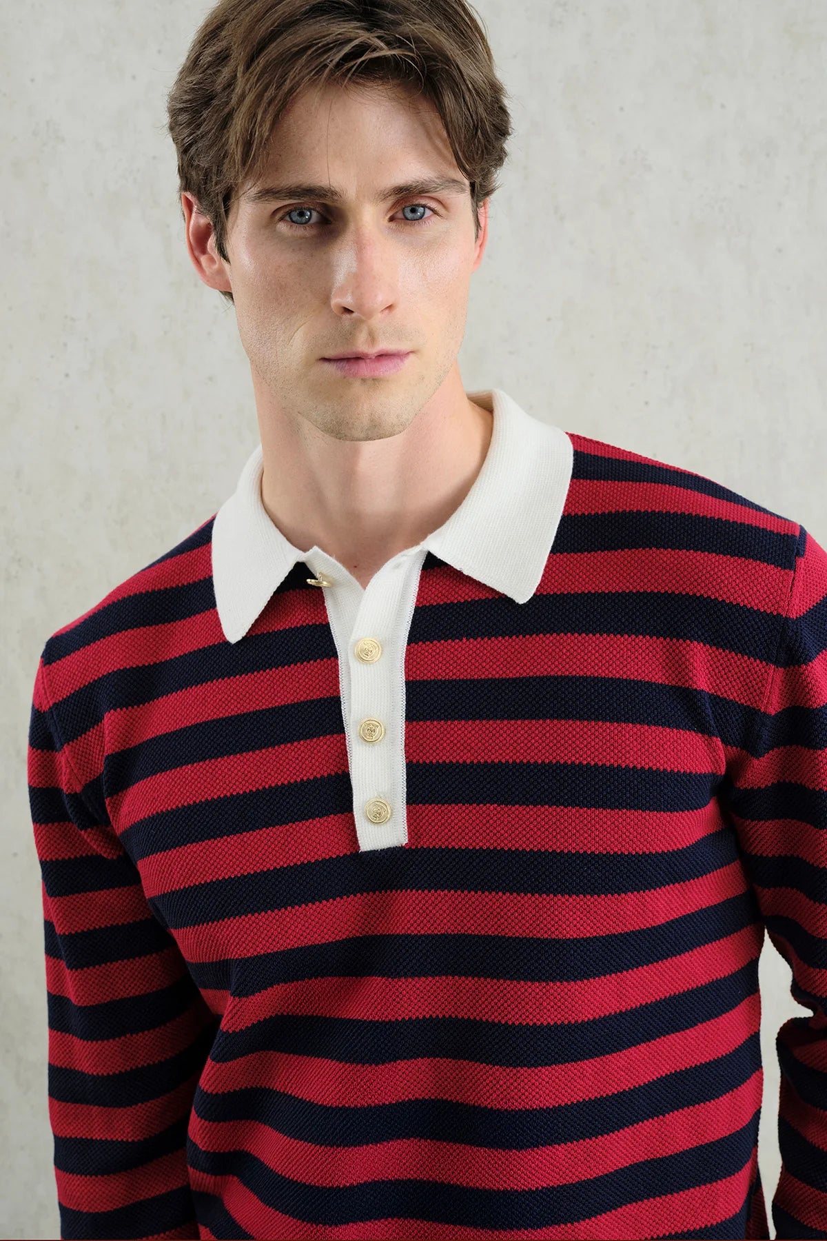 Giesto red/navy striped polo shirt