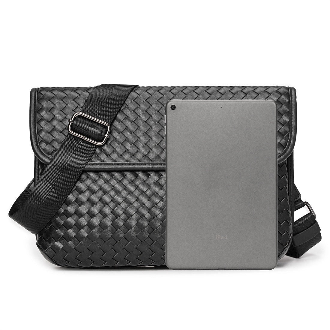 Woven leather side bag