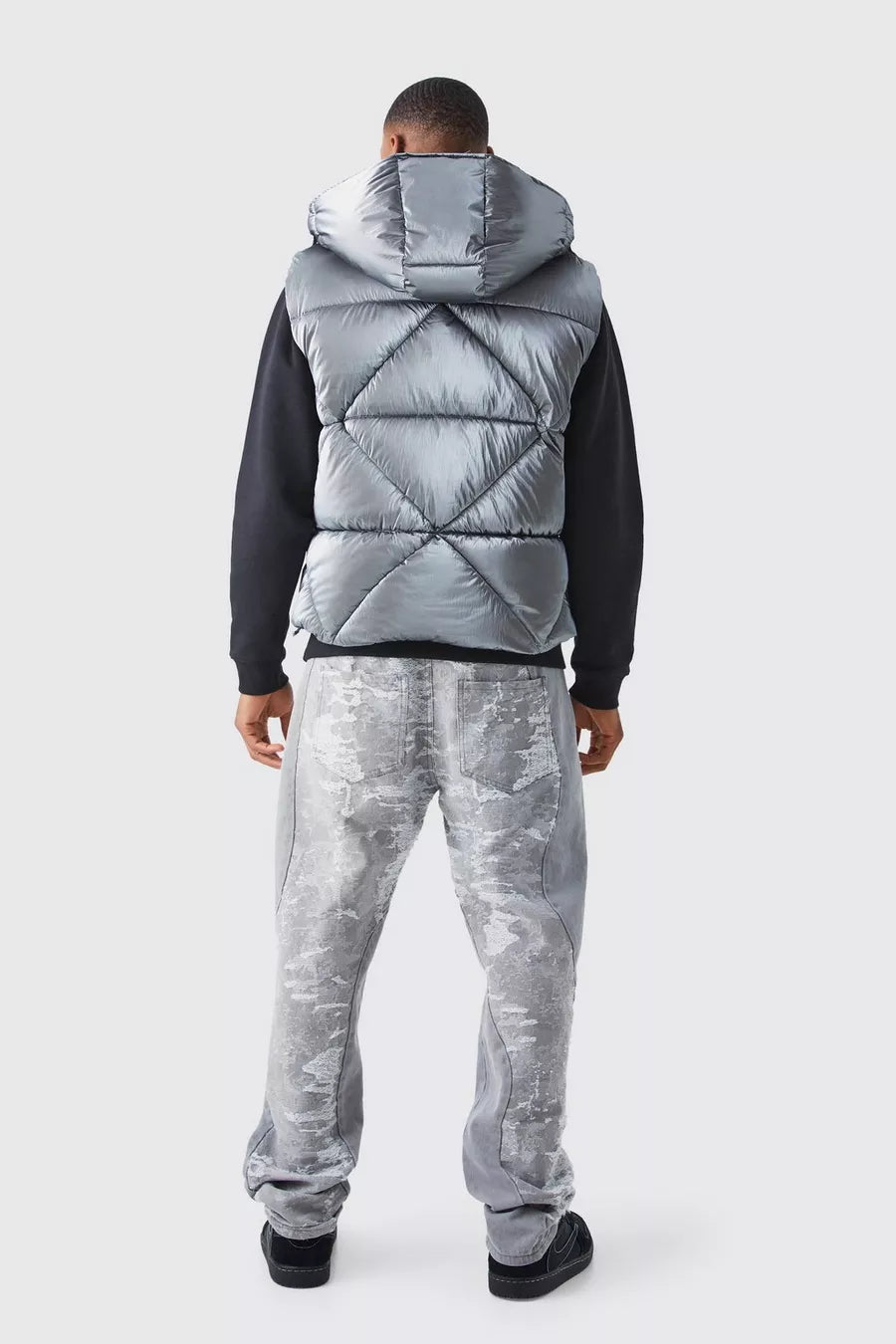 Boohoo metallic quilted gilet with hood pale blue