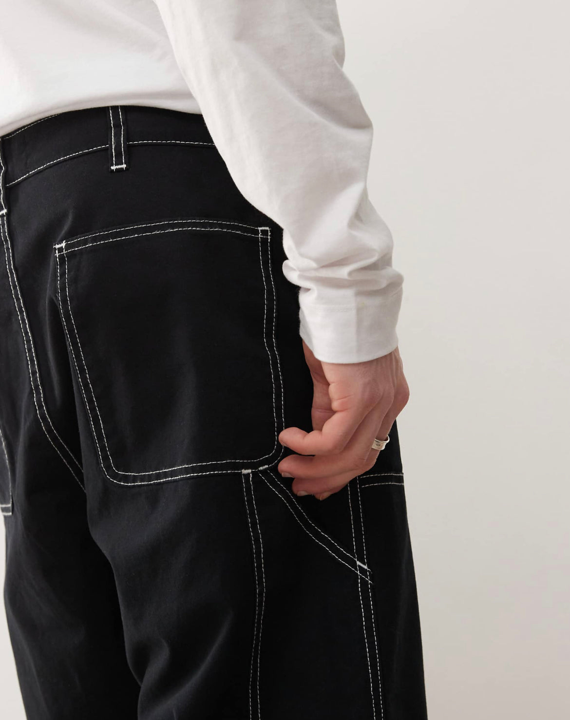 ASOS DESIGN super baggy chino trouser with carpenter detail in black with contrast stitch