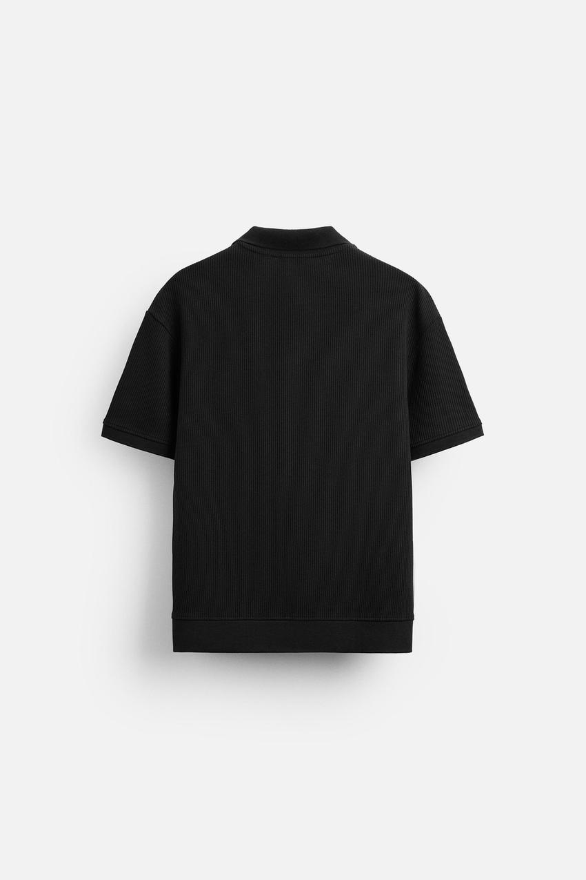Zara Open neck textured ribbed polo shirt