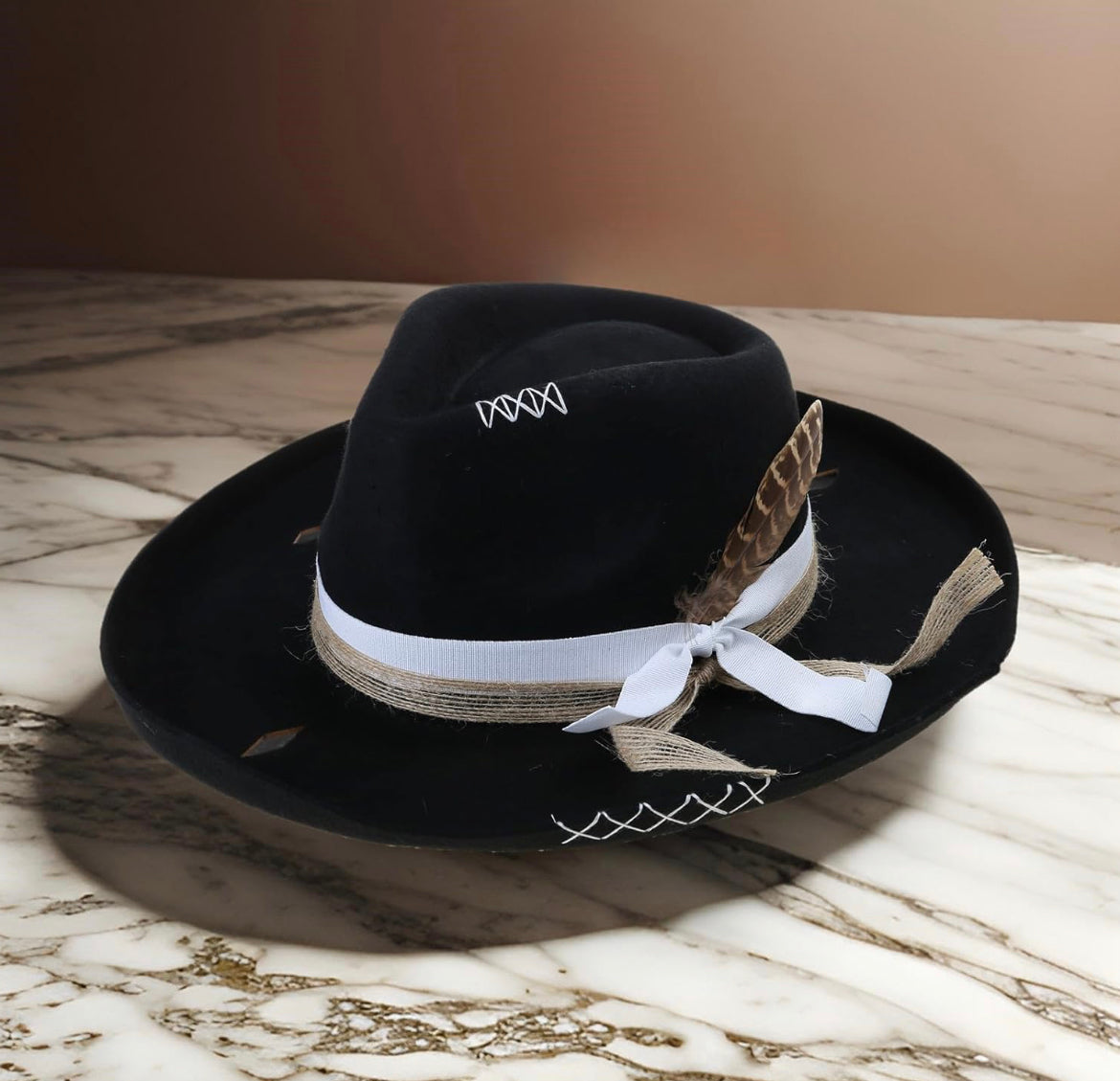 Distressed brim hat