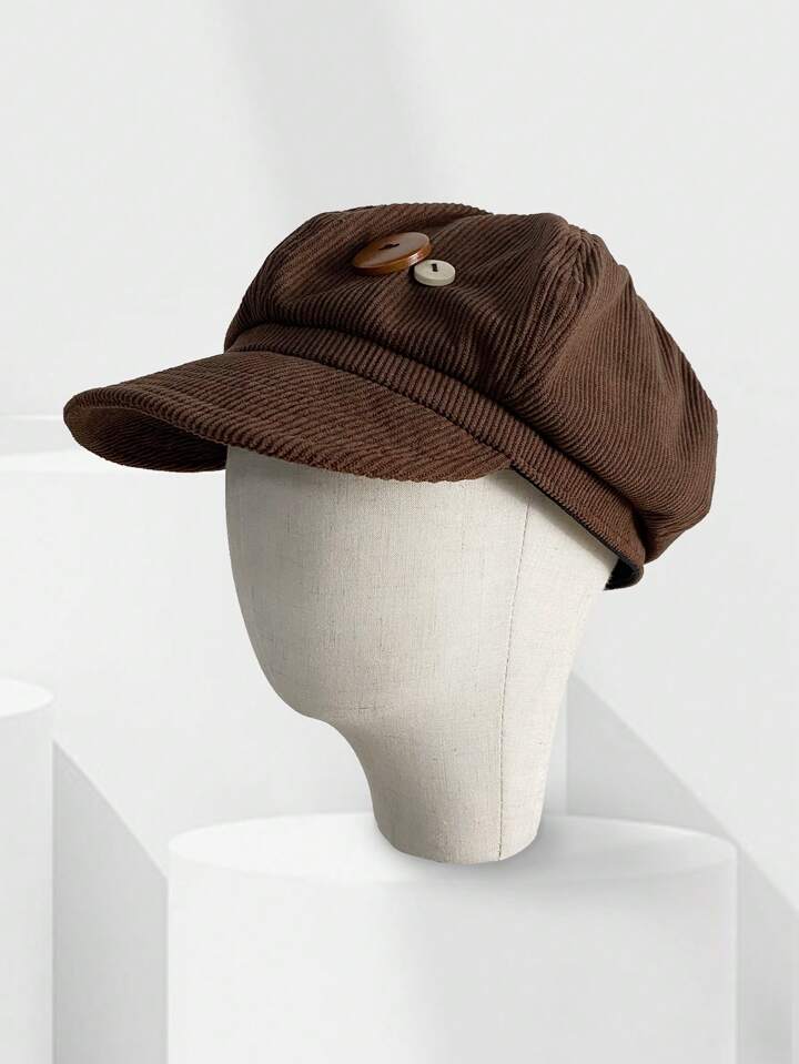 Corduroy newsboy hat in brown
Size: Large