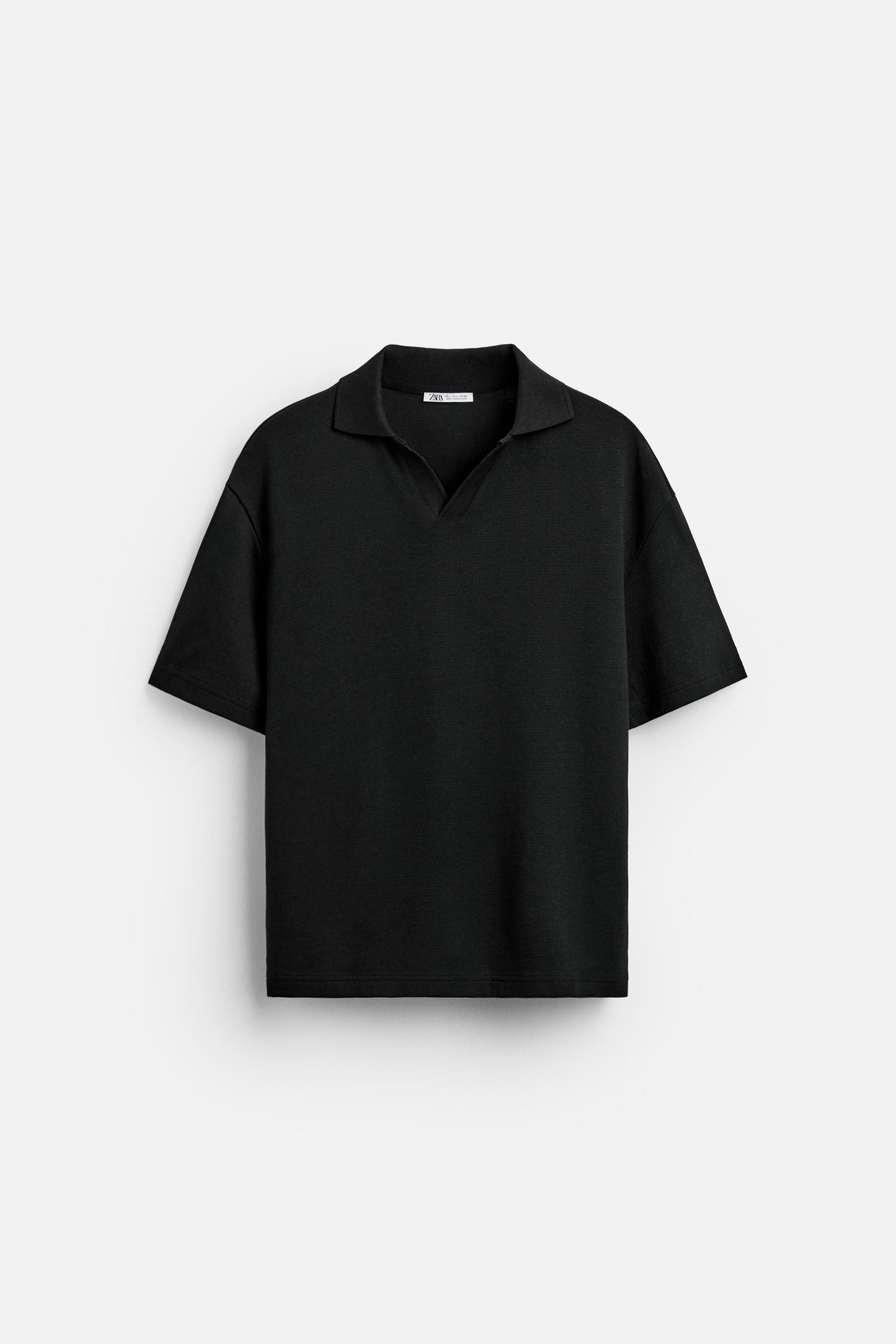 ZARA OPEN NECK GEOMETRIC JACQUARD POLO SHIRT