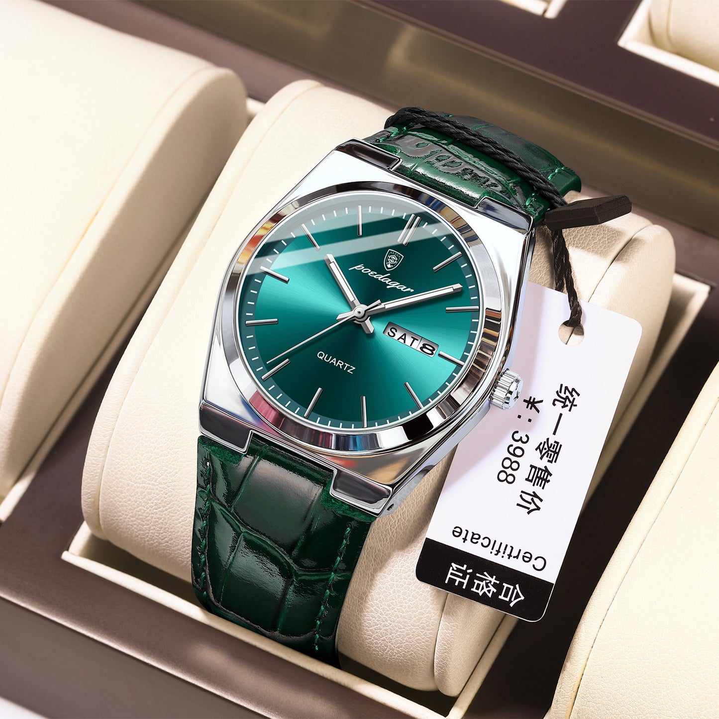 Poedagar leather strap watch