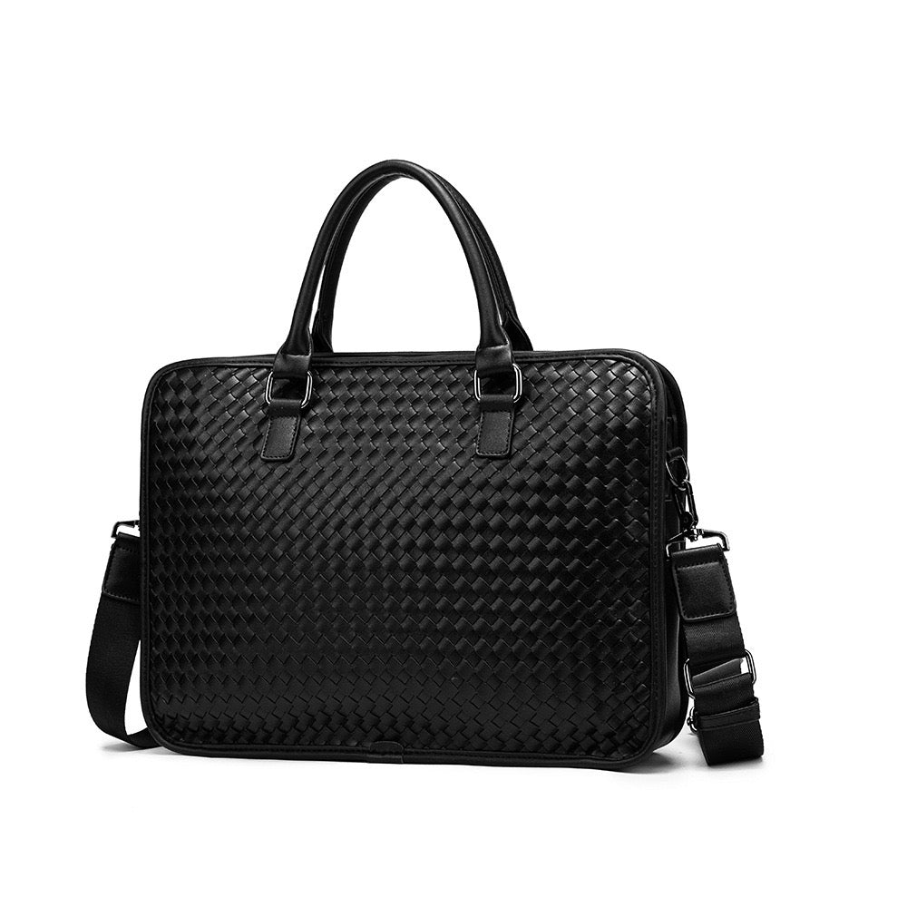 Woven leather business laptop bag