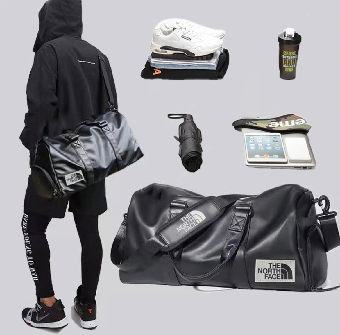 Thenorthface leather duffel bag