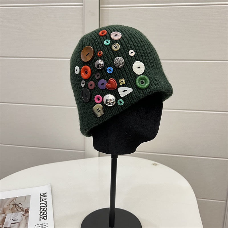 Y2k knit button beanie