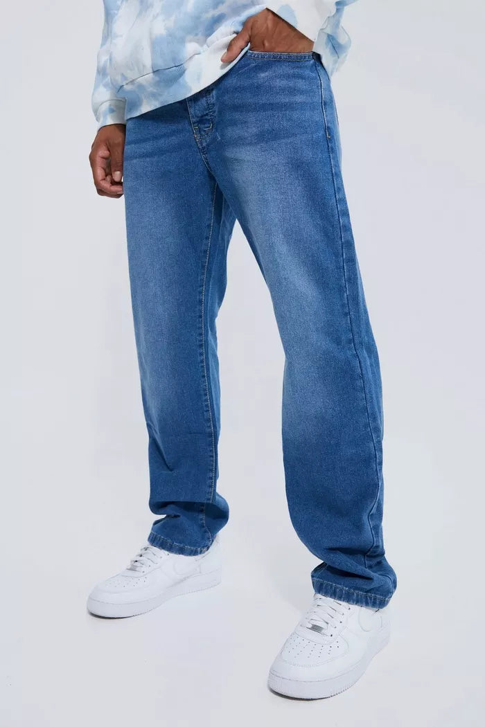 Boohoo STRAIGHT RIGID JEAN IN MID BLUE