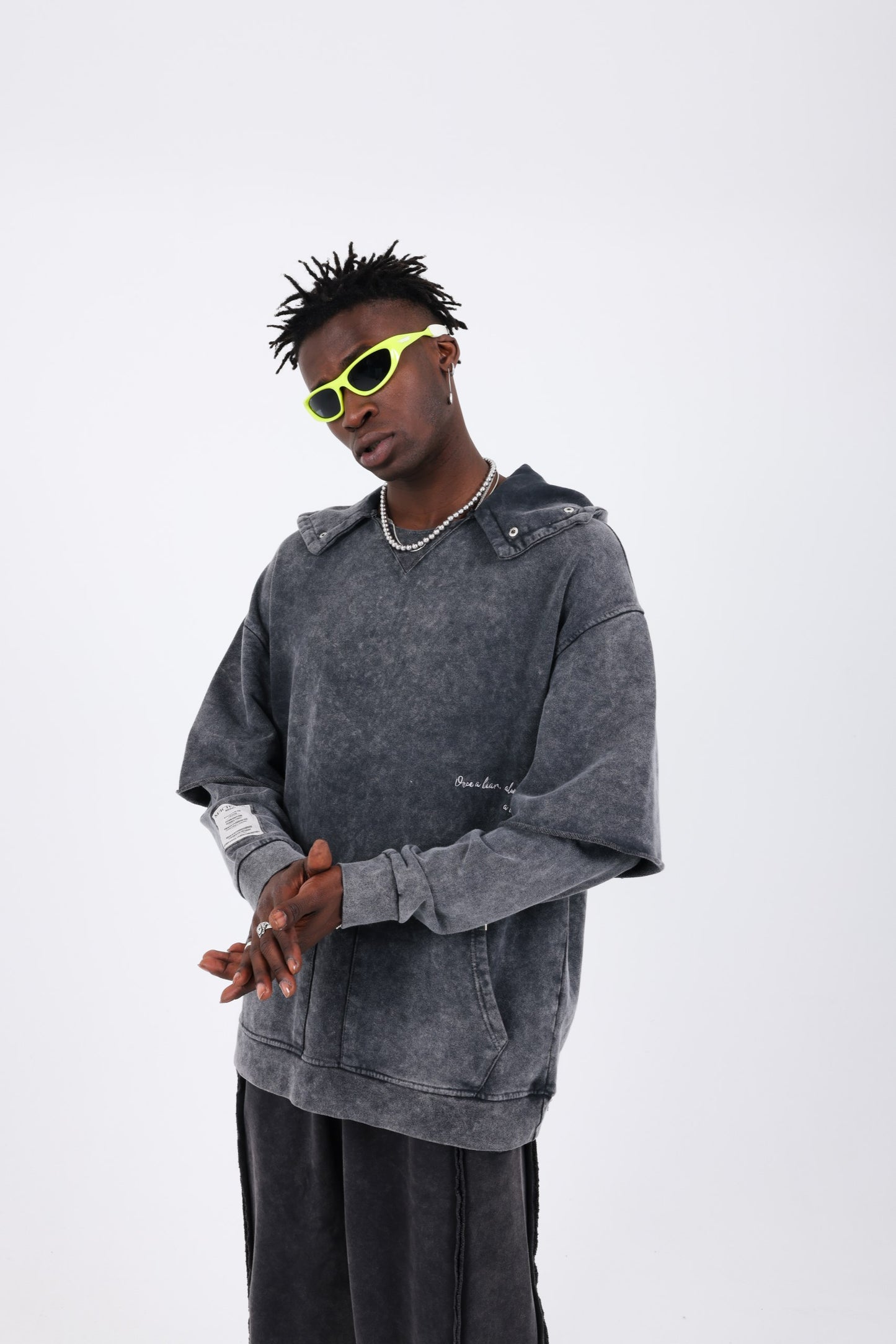 Mechanic acid washed tech double sleeve hoodie