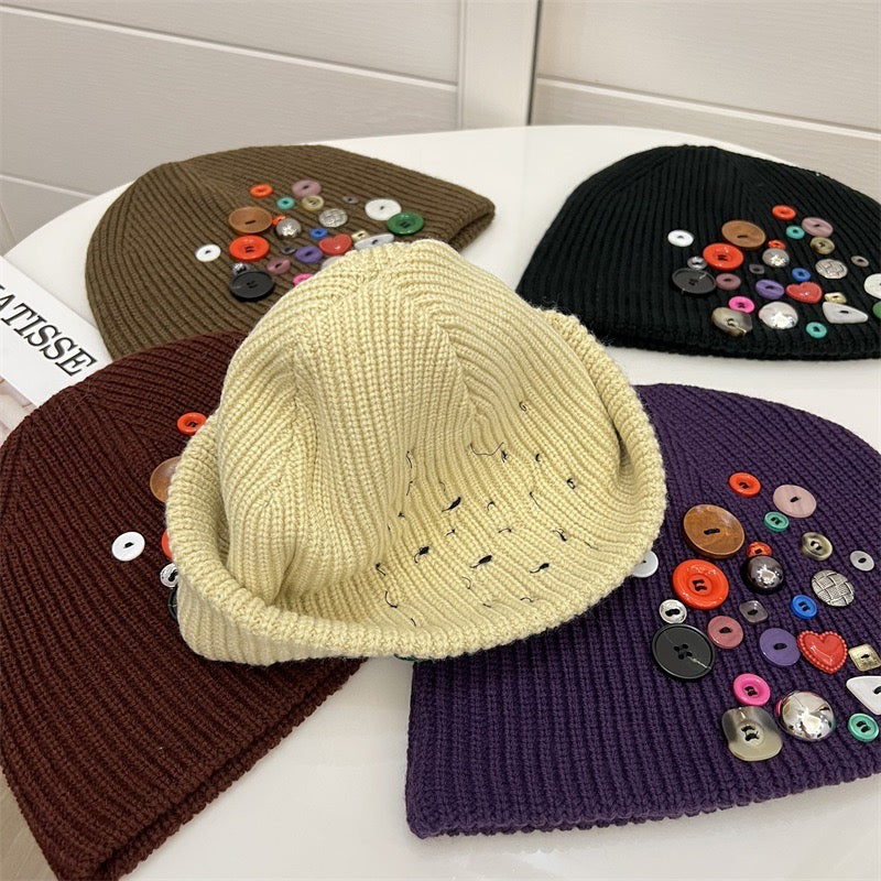Y2k knit button beanie