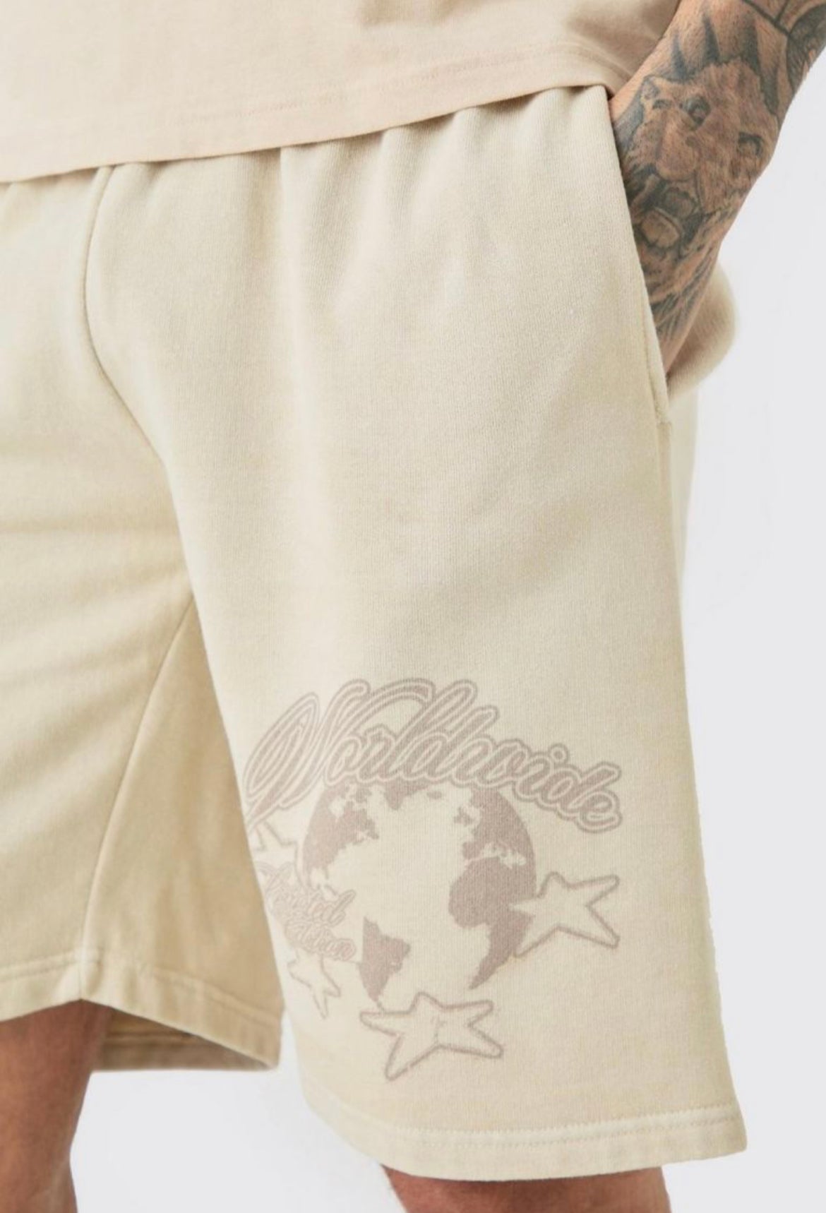 Boohoo Tall oversized worldwide shorts in sand