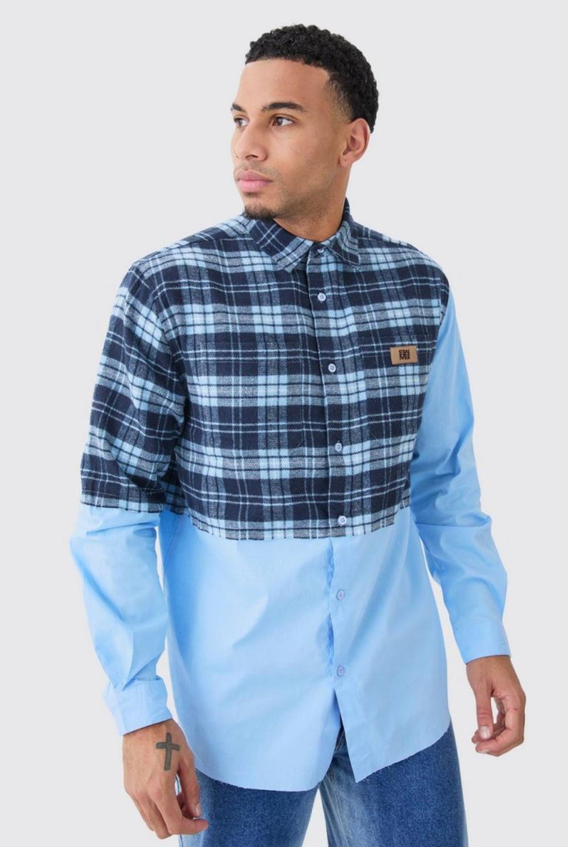 Boohoo oversized twill spliced check overshirt