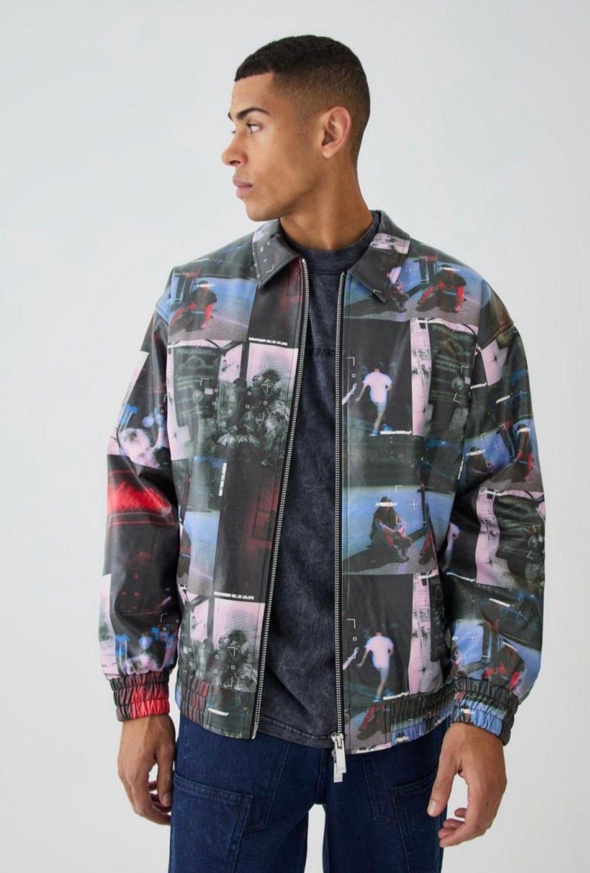 Boohoo oversized collared printed bomber