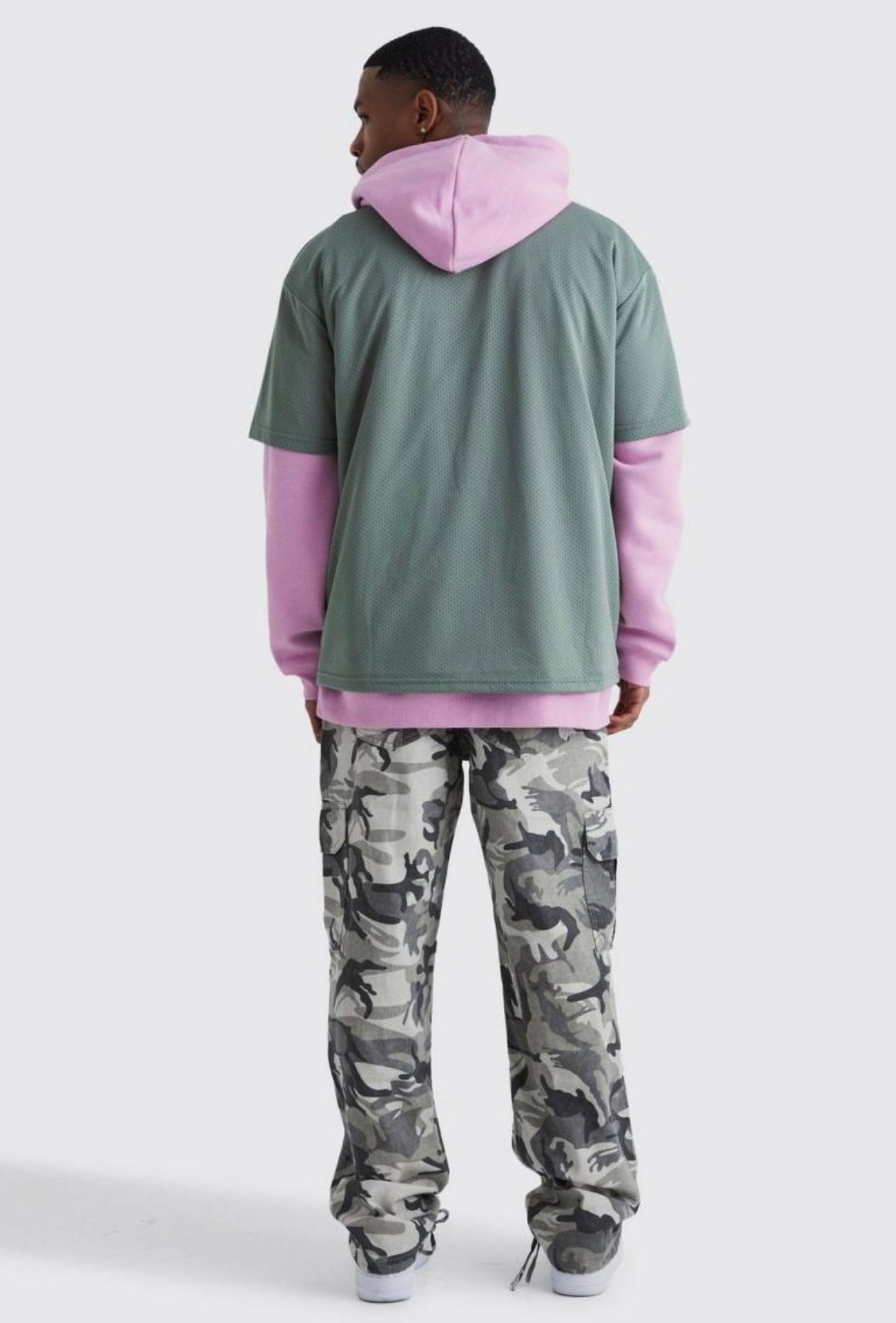 Boohoo relaxed crotch print tie hem camo cargo trouser pant