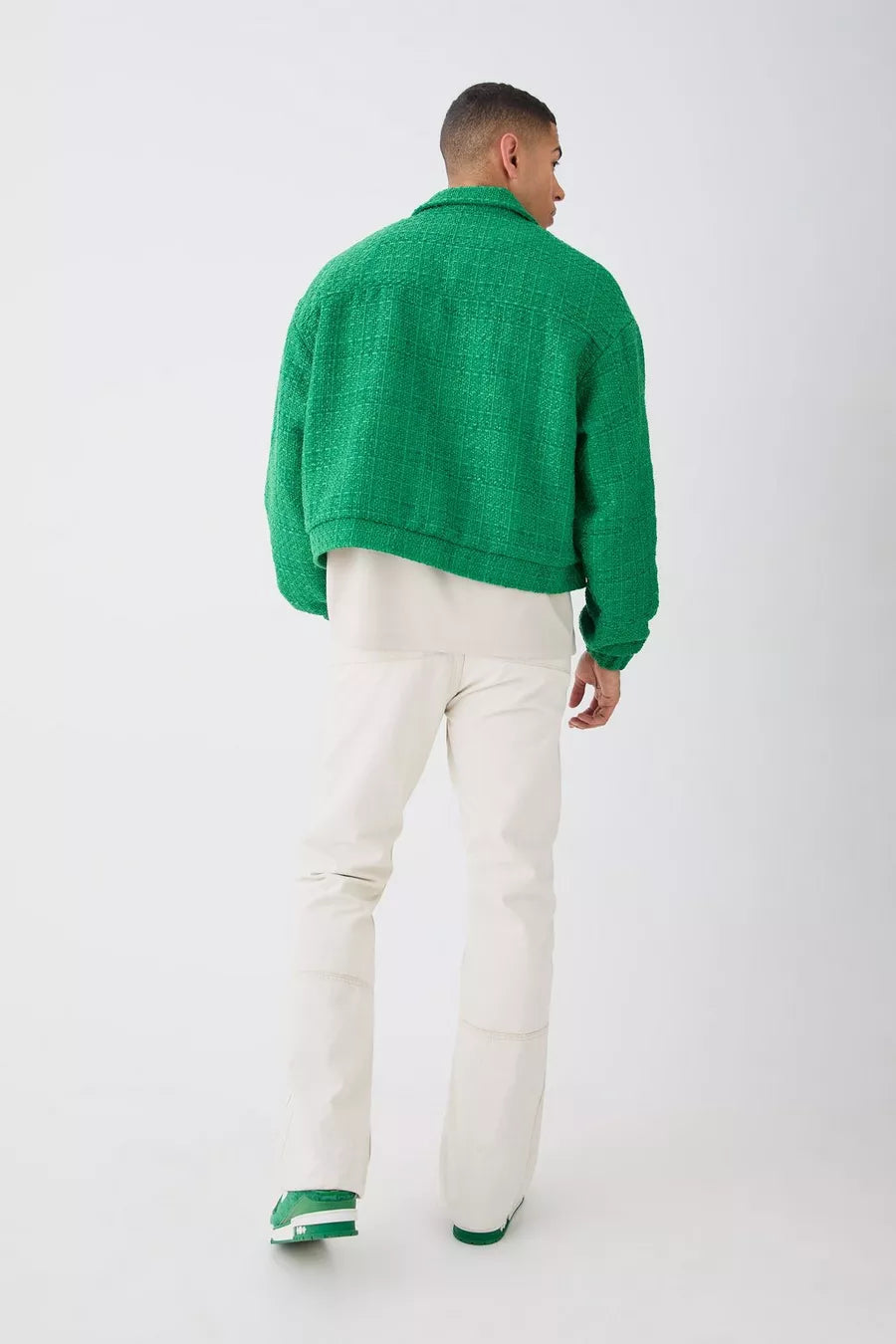 Boohoo plus oversized boxy boucle zip through jacket green