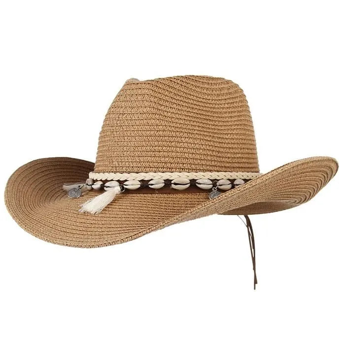 Cowrie adorned straw hat
Size: M