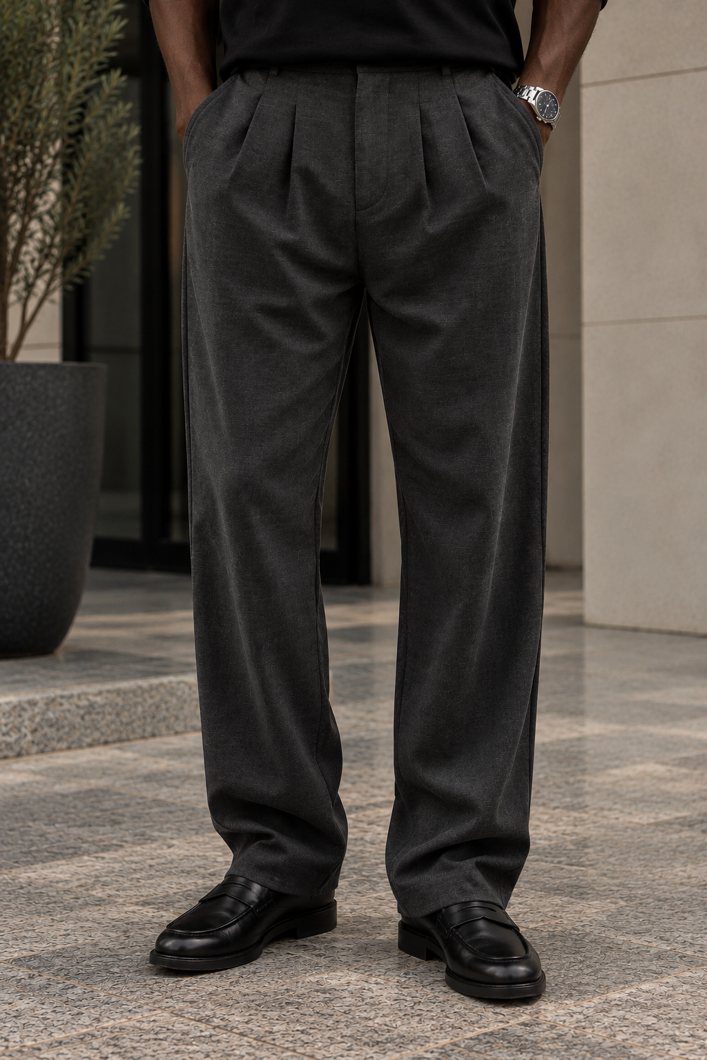 Retro club pleated anthracite pleated pants